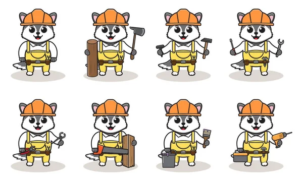 Cute Cartoon Wolf Being Handyman Character Animal Cartoon Style Handyman — Stock Vector