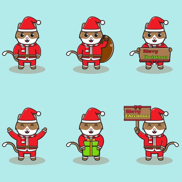 Vector Illustration Cute Cat Santa Mascot Character Christmas Design Element — Stock Vector