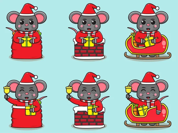 Cute Mouse Santa Claus Vector Illustration Vector Illustration Isolated Light — Stock Vector