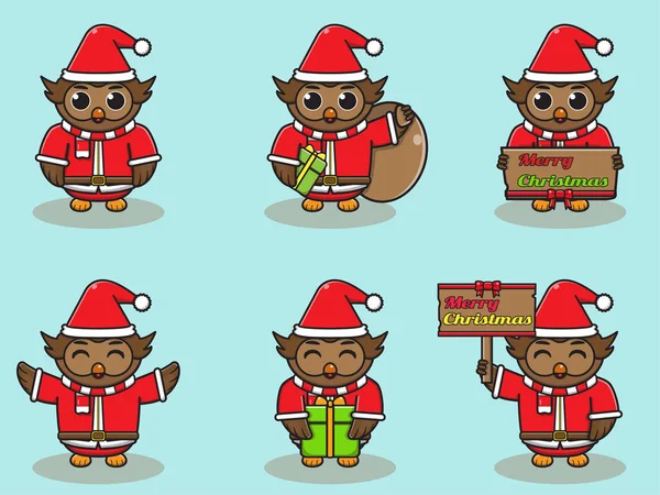 Vector Illustration Cute Owl Santa Mascot Character Christmas Design Element — Stock Vector