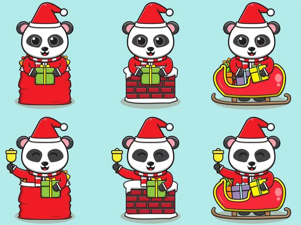 Vector Illustration Cute Panda Santa Mascot Character Christmas Design Element — Stock Vector