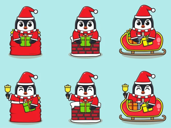 Cute Penguin Santa Claus Vector Illustration Vector Illustration Isolated Light — Stock Vector
