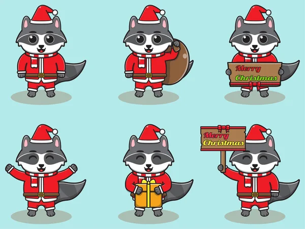 Vector Illustration Cute Raccoon Santa Mascot Character Christmas Design Element — Stock Vector