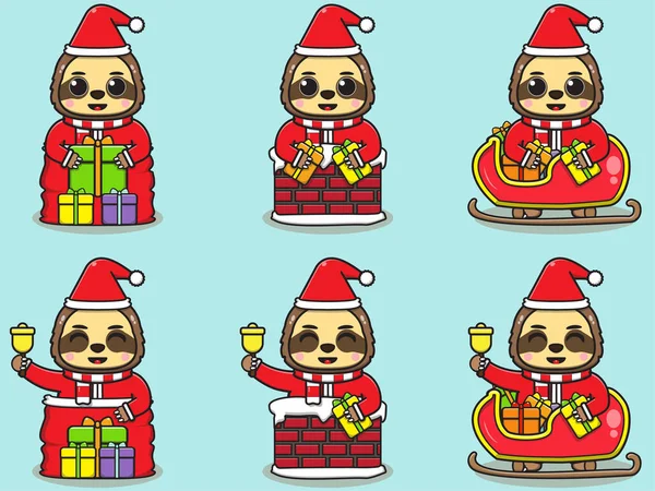 Cute Sloth Santa Claus Vector Illustration Vector Illustration Isolated Light — Stock Vector