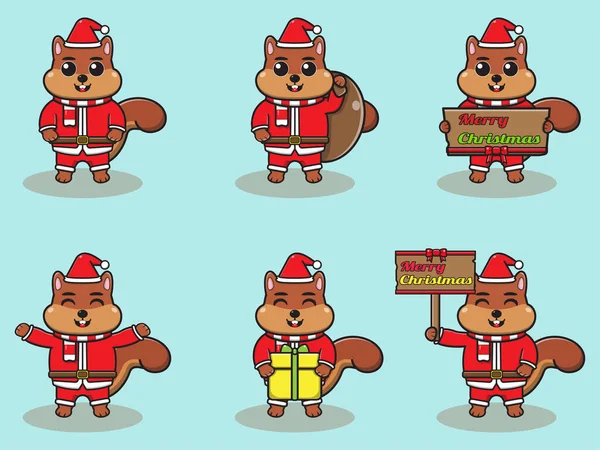 Vector Illustration Cute Squirrel Santa Mascot Character Christmas Design Element — Stock Vector