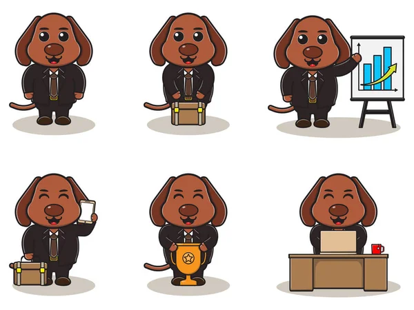 Vektorillustration Von Cute Dog Businessman Gut Für Symbol Etikett Aufkleber — Stockvektor