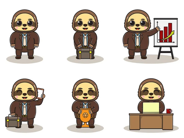 Vektorillustration Von Cute Sloth Businessman Gut Für Symbol Etikett Aufkleber — Stockvektor