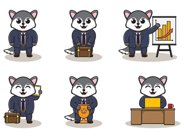 Vector Illustration Cute Wolf Businessman 아이콘 레이블 스티커 부분에 좋습니다 — 스톡 벡터