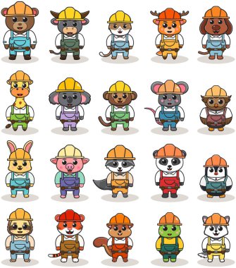 Hayvan 'ın elinden her iş geldiği hoş bir karikatür. Karakter hayvanı. Çizgi film ustası aletlerle. Çocuk çizimi.