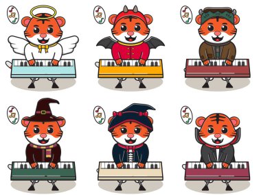 Şirin kaplan klavyesinin vektör çizimi. Kaplan karakteri tasarımı. Etiket, etiket, klip için iyi.