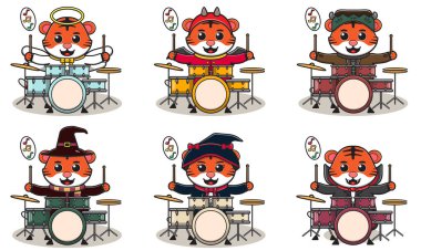 Şirin Kaplan Davul 'un vektör çizimi. Kaplan karakteri tasarımı. Etiket, etiket, klip için iyi.