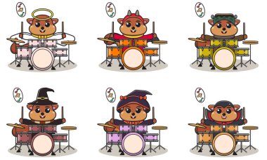 Şirin Sincap 'ın Davul Çalışının vektör çizimi. Sincap karakter vektör tasarımı. Etiket, etiket, klip için iyi.