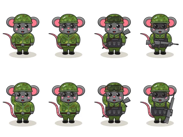 Карикатура Cute Mouse Army Набір Воїнів Тварин Плоский Дизайн Персонажів — стоковий вектор