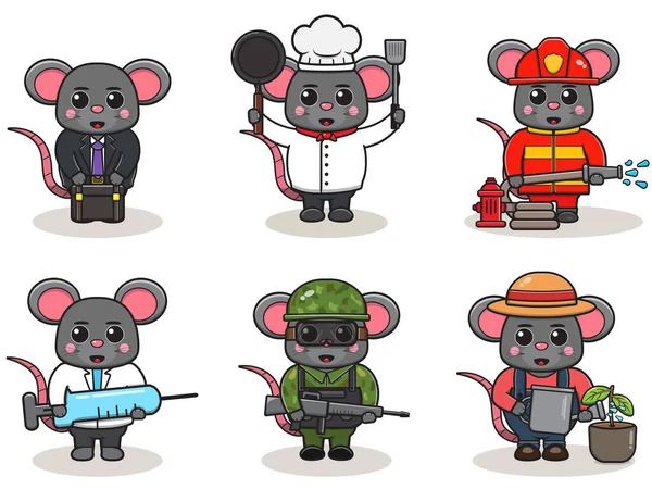 Set Von Cute Cartoon Mouse Isoliert Auf Weißem Hintergrund Vektorillustration — Stockvektor