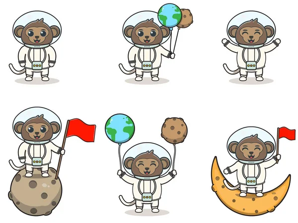 Vector Illustration Cute Monkey Dengan Kostum Astronot Funny Monkey Memakai Grafik Vektor