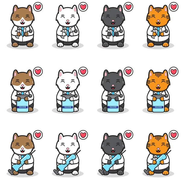 Ilustración Vectorial Smile Cats Con Traje Doctor Maneki Neko Suerte — Vector de stock