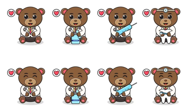 Vector Illustration Von Cute Sitting Bear Cartoon Mit Doktor Kostüm — Stockvektor