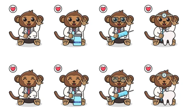 Vector Illustration Von Cute Sitting Monkey Cartoon Mit Doktor Kostüm — Stockvektor