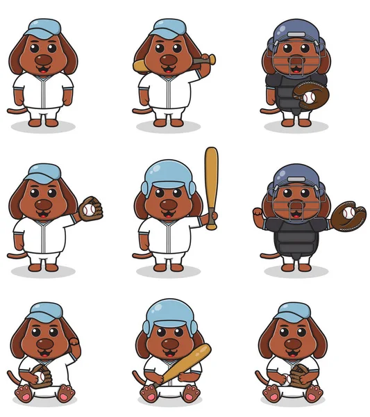 Vektorillustration Des Niedlichen Hundes Mit Baseball Kostüm Set Von Niedlichen — Stockvektor