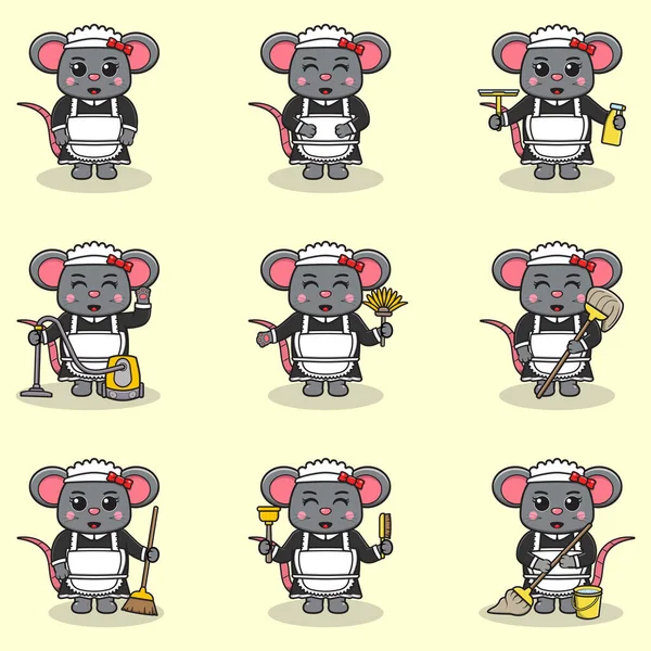 Διάνυσμα Εικονογράφηση Του Χαριτωμένο Ποντίκι Στολή Καμαριέρας Σχεδιασμός Ζωικού Χαρακτήρα — Διανυσματικό Αρχείο