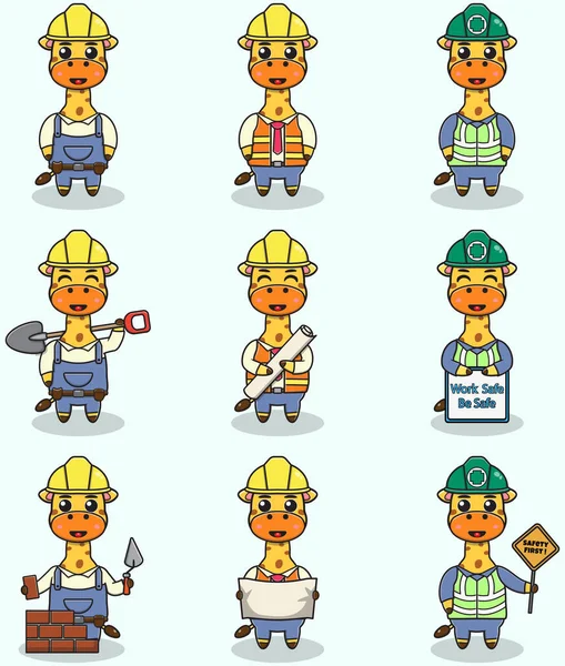 Vector Illustration Giraffe Worker Builder Laborer Cartoon Cute Giraffe Engineers — Archivo Imágenes Vectoriales