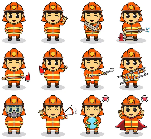 Vector Illustration of Cute Boy with Firefighter costume. Firefighter profession with flat design style. Good for icon, label, sticker, clipart. Flat vector cartoon design isolated