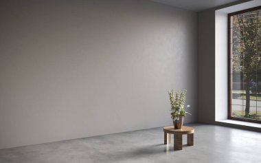 Vazodaki çiçekler 3 boyutlu odanın içindeki masada.