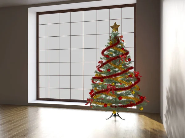Όμορφο Χριστουγεννιάτικο Δέντρο Στο Εσωτερικό Του Σπιτιού — Φωτογραφία Αρχείου