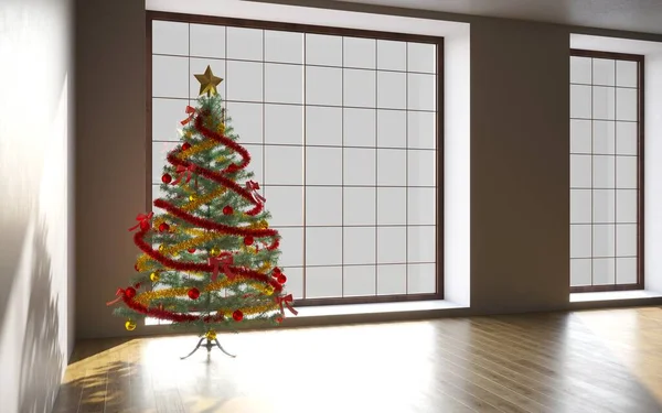 家庭内部美丽的圣诞树 — 图库照片