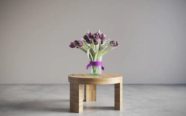 Belles Tulipes Dans Vase Sur Table — Photo