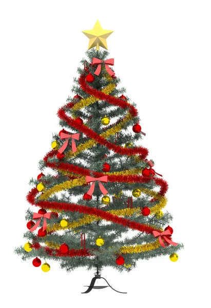 Christmas Tree Red Stars Star Isolated White Background — Stock Photo, Image