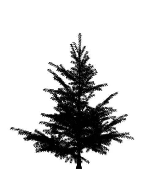 松树的黑色轮廓 白色背景下孤立的圣诞树 横幅设计 3D插图 — 图库照片