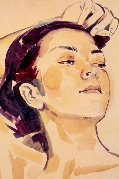 Retrato Uma Jovem Mulher Pintura Óleo Feito Mão — Fotografia de Stock