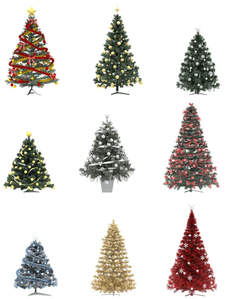 Χριστουγεννιάτικα Δέντρα Λευκό Φόντο Μεμονωμένη Τρισδιάστατη Απεικόνιση Render — Φωτογραφία Αρχείου