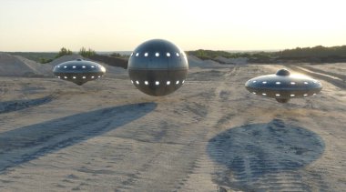 UFO 'nun fotorealistik görselleştirmesi, 3 boyutlu canlandırma