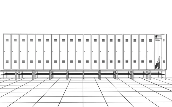 Interior Contour Visualization Locker Room Illustration Sketch Outline — Foto Stock