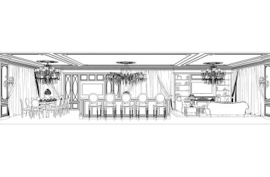 3d klasik iç taslak çizimi