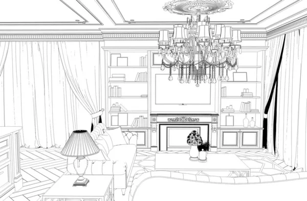 Illustration Classic Interior Draft — Stock Photo, Image