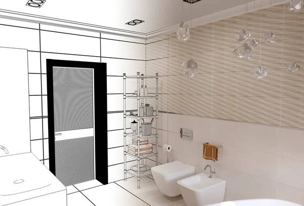 Renderização Interior Banheiro Moderno — Fotografia de Stock