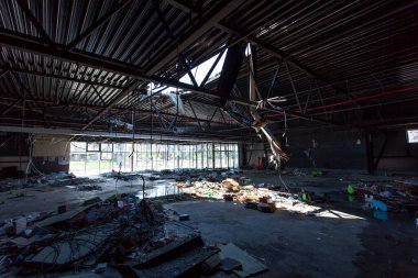 building in the town of  Bucha damaged as a result of the war