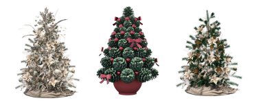 Beyaz arka planda desenleri olan Noel ağaçları