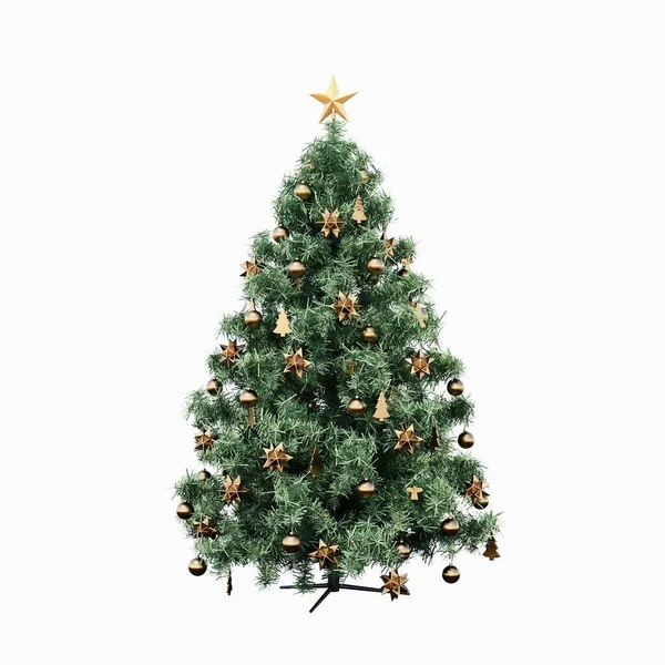 Kerstboom Met Decoraties Geïsoleerd Witte Achtergrond — Stockfoto