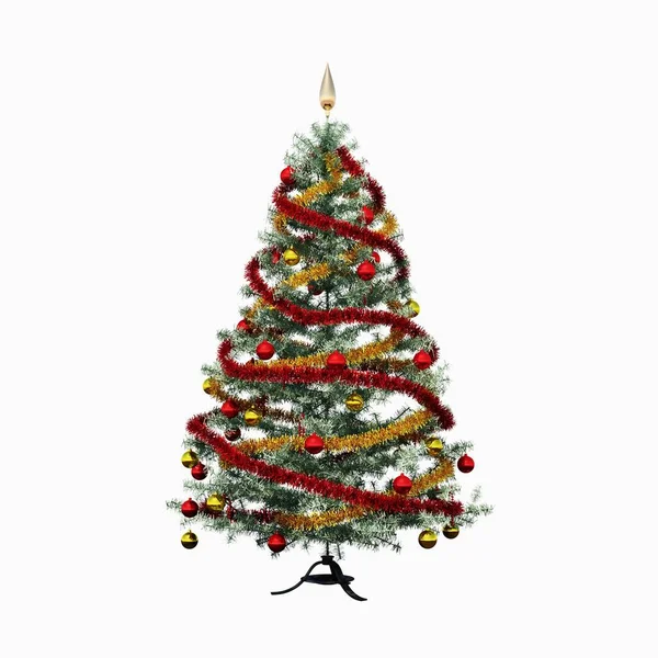 Різдвяна Ялинка Прикрасами Ізольована Білому Тлі — стокове фото