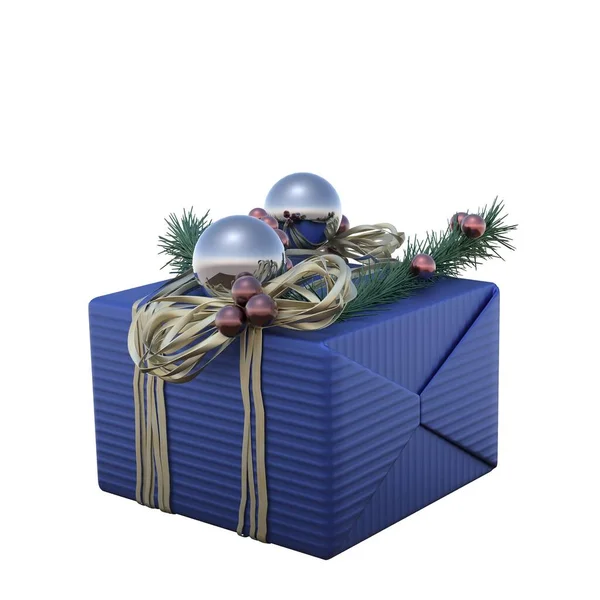 Різдвяна Подарункова Коробка Бантом Синьою Стрічкою — стокове фото