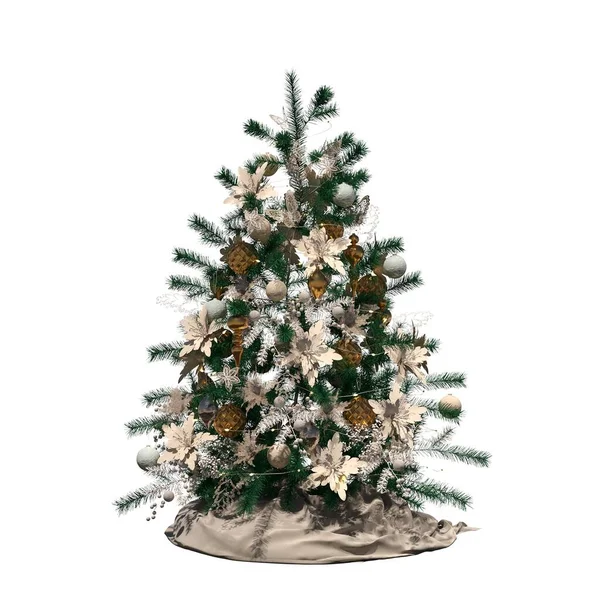 Árbol Navidad Con Decoraciones Aisladas Sobre Fondo Blanco —  Fotos de Stock