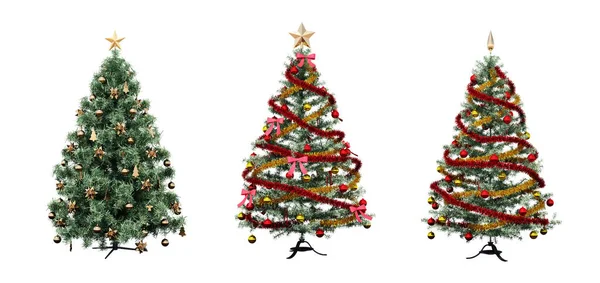 Kerstbomen Met Decoraties Geïsoleerd Witte Achtergrond — Stockfoto