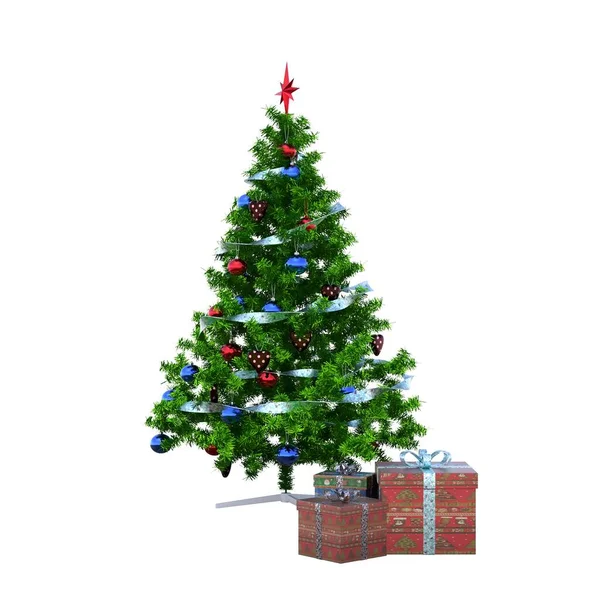 Kerstboom Met Decoraties Geïsoleerd Witte Achtergrond — Stockfoto