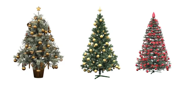 白い背景に孤立した装飾を持つクリスマスツリー — ストック写真