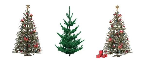 Arbres Noël Avec Des Décorations Isolées Sur Fond Blanc — Photo