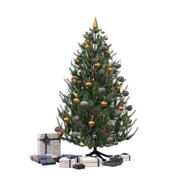 白い背景で隔離の装飾とクリスマス ツリー — ストック写真